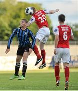 26 July 2014; Sean Hoare, St. Patrick’s Athletic, in action against Philip Gorman, Athlone Town. SSE Airtricity League Premier Division, Athlone Town v St. Patrick’s Athletic. Athlone Town Stadium, Athlone, Co. Westmeath. Picture credit: David Maher / SPORTSFILE