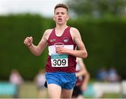 26 July 2014; Shane Hughes, from Mullingar Harriers AC, Co. Westmeath, after winning the U17 3000m. GloHealth Juvenile Track and Field Championships, Tullamore Harriers AC, Tullamore, Co. Offaly. Picture credit: Matt Browne / SPORTSFILE