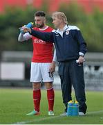 26 July 2014; St. Patrick’s Athletic manager Liam Buckley issues instructions to Mark Quigley during the game. SSE Airtricity League Premier Division, Athlone Town v St. Patrick’s Athletic. Athlone Town Stadium, Athlone, Co. Westmeath. Picture credit: David Maher / SPORTSFILE
