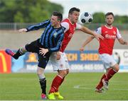 26 July 2014; James Chambers, St. Patrick’s Athletic, in action against Sean Brennan, Athlone Town. SSE Airtricity League Premier Division, Athlone Town v St. Patrick’s Athletic. Athlone Town Stadium, Athlone, Co. Westmeath. Picture credit: David Maher / SPORTSFILE