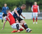 26 July 2014; Ian Bermingham, St. Patrick’s Athletic, in action against Eric Foley, Athlone Town. SSE Airtricity League Premier Division, Athlone Town v St. Patrick’s Athletic. Athlone Town Stadium, Athlone, Co. Westmeath. Picture credit: David Maher / SPORTSFILE