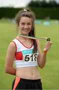 26 July 2014; Sarah McDonnell, from Galway City Harriers AC, who came third in the Girls U16 800m. GloHealth Juvenile Track and Field Championships, Tullamore Harriers AC, Tullamore, Co. Offaly. Picture credit: Matt Browne / SPORTSFILE