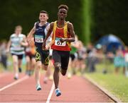 26 July 2014; Mustafe Nasir, from Tallaght AC, Dublin, on the way to winning the Boys U17 800m. GloHealth Juvenile Track and Field Championships, Tullamore Harriers AC, Tullamore, Co. Offaly. Picture credit: Matt Browne / SPORTSFILE