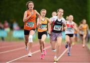 26 July 2014; Fiona Doyle, left, from Star of the Laune AC, Co. Kerry who won the girls under-14 800m from second place Aine Corcoran, 867, from Shercock AC, Co. Cavan. GloHealth Juvenile Track and Field Championships, Tullamore Harriers AC, Tullamore, Co. Offaly. Picture credit: Matt Browne / SPORTSFILE