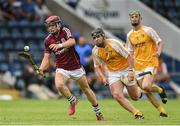 27 July 2014; Jude McCurdy, Galway, in action against HP McNeill, Antrim. Electric Ireland GAA Hurling All Ireland Minor Championship Quarter-Final, Antrim v Galway. Kingspan Breffni Park, Cavan. Picture credit: Ramsey Cardy / SPORTSFILE