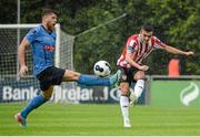 27 July 2014; Mark Timlin, Derry City, in action against Chris Mulhall, UCD. SSE Airtricity League Premier Division, UCD v Derry City. The UCD Bowl, UCD, Belfield, Dublin. Picture credit: Piaras Ó Mídheach / SPORTSFILE