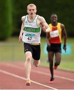 27 July 2014; Sean O'Driscoll from Raheny Shamrock AC, Dublin, on his way to winning the boys U-19 200m. GloHealth Juvenile Track and Field Championships, Tullamore Harriers AC, Tullamore, Co. Offaly. Picture credit: Matt Browne / SPORTSFILE