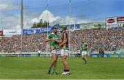 27 July 2014; Gavin O'Mahony, Limerick, and Conor McDonald, Wexford, exchange a handshake at the final whistle. GAA Hurling All Ireland Senior Championship Quarter-Final, Limerick v Wexford. Semple Stadium, Thurles, Co. Tipperary. Picture credit: Diarmuid Greene / SPORTSFILE