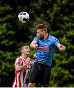 27 July 2014; Chris Mulhall, UCD, in action against Mark Timlin, Derry City. SSE Airtricity League Premier Division, UCD v Derry City. The UCD Bowl, UCD, Belfield, Dublin. Picture credit: Piaras Ó Mídheach / SPORTSFILE