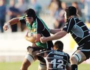 8 September 2006; John Muldoon, Connacht, is tackled by Ryan Jones and Gavin Henson, Ospreys. Magners Celtic League 2006 - 2007, Connacht v Ospreys, Sportsground, Galway. Picture credit; Ray Ryan / SPORTSFILE