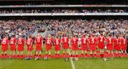 10 September 2006; Cork senior camogie team line up, prior to being introducted to President Mary McAleese, before the start of the game. Gala All-Ireland Senior Camogie Championship, Final, Cork v Tipperary, Croke Park, Dublin. Picture credit: David Maher / SPORTSFILE