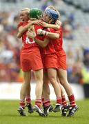 10 September 2006; Cork players, from left, Mary O'Connor, Rachel Moloney, 10, Jennifer O'Leary and Angela Walsh celebrate after the final whistle. Gala All-Ireland Senior Camogie Championship, Final, Cork v Tipperary, Croke Park, Dublin. Picture credit: Matt Browne / SPORTSFILE