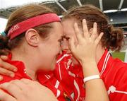 10 September 2006; Ellen Clifford, left, Cork, celebrates with her team-mate Catriona Foley, at the end of the game. Gala All-Ireland Senior Camogie Championship, Final, Cork v Tipperary, Croke Park, Dublin. Picture credit: David Maher / SPORTSFILE