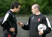 13 September 2006; David Forde, left, and Sean Hargan, Derry City, in conversation during squad training. Clooney Park West, Derry. Picture credit: Oliver McVeigh / SPORTSFILE