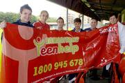 13 September 2006; St Patrick's Athletic F.C. players, from left, Brendan Clarke, Luke Fitzpatrick, Sean O'Connor, Kevin Grogan, with Pat Teehan, second from left, and Patricia Byrne, The Samaritans, during a photocall to support the recently launched Samaritans Teenhelp service, a community initative to provide help and emotional support for suicidal teenagers. Richmond Park, Dublin. Picture credit: Matt Browne / SPORTSFILE