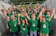 28 July 2014; Pictured are members of You Boys In Green, Ireland's widest network of Irish football supporters, at the Aviva Stadium to launch Three’s new Power Your Network campaign. Three is celebrating the rollout of 4G by inviting networks of people across Ireland, like YBIG, to share their story for a chance to win a cash prize. To enter, simply log on to Three’s Facebook page at Facebook.com/3Ireland and share the story of #YourNetwork. Aviva Stadium, Lansdowne Road, Dublin. Picture credit: David Maher / SPORTSFILE