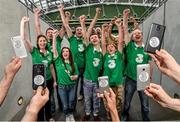 28 July 2014; Pictured are members of You Boys In Green, Ireland's widest network of Irish football supporters, at the Aviva Stadium to launch Three’s new Power Your Network campaign. Three is celebrating the rollout of 4G by inviting networks of people across Ireland, like YBIG, to share their story for a chance to win a cash prize. To enter, simply log on to Three’s Facebook page at Facebook.com/3Ireland and share the story of #YourNetwork. Aviva Stadium, Lansdowne Road, Dublin. Picture credit: David Maher / SPORTSFILE