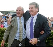 28 July 2014; Trainer Tony Martin, left, with owner John Breslin after their horse Quick Jack, with Steven Clements up, won the Connacht Hotel (Q.R.) Handicap. Galway Racing Festival, Ballybrit, Co. Galway. Picture credit: Barry Cregg / SPORTSFILE