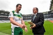 29 July 2014; Uachtarán Chumann Lúthchleas Gael Liam Ó Néill, right, with Brendan Cummins, Tipperary, during the launch of the M.Donnelly GAA’s All-Ireland Poc Fada Finals. Croke Park, Dublin. Picture credit: David Maher / SPORTSFILE