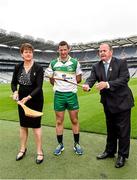 29 July 2014; Uachtarán Chumann Lúthchleas Gael Liam Ó Néill, right, with President of the Camogie Association Aileen Lawlor, left, and Brendan Cummins, Tipperary, during the launch of the M.Donnelly GAA’s All-Ireland Poc Fada Finals. Croke Park, Dublin. Picture credit: David Maher / SPORTSFILE