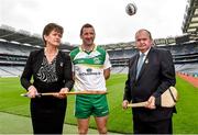 29 July 2014; Uachtarán Chumann Lúthchleas Gael Liam Ó Néill, right, with President of the Camogie Association Aileen Lawlor, left, and Brendan Cummins, Tipperary, during the launch of the M.Donnelly GAA’s All-Ireland Poc Fada Finals. Croke Park, Dublin. Picture credit: David Maher / SPORTSFILE