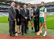 29 July 2014; Uachtarán Chumann Lúthchleas Gael Liam Ó Néill, third left, with from left to right, Martin Donnelly, President of the Camogie Association Aileen Lawlor, Brendan Cummins, Tipperary, Humphrey Kelleher, Chairman of the National Poc Fada Committee, and Eoin Reilly, Laois, during the launch of the M.Donnelly GAA’s All-Ireland Poc Fada Finals. Croke Park, Dublin. Picture credit: David Maher / SPORTSFILE