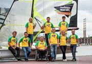 29 July 2014; In attendance at the Irish Sailing Team Announcement for the upcoming Rio 2016 Olympic Qualifiers are, from left, James Espey, Ryan Seaton, Saskia Tidey, John Twomey, Matt McGovern, ISA Performance Director James O'Callaghan, Andrea Brewster, Finn Lynch and Ian Costello. Grand Canal, Dublin. Photo by Sportsfile