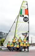 29 July 2014; In attendance at the Irish Sailing Team Announcement for the upcoming Rio 2016 Olympic Qualifiers are, from left, James Espey, Ryan Seaton, Saskia Tidey, John Twomey, Matt McGovern, ISA Performance Director James O'Callaghan, Andrea Brewster, Finn Lynch and Ian Costello. Grand Canal, Dublin. Photo by Sportsfile