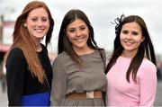 29 July 2014; Enjoying a day at the races are, from left, Mireia Frances, left, from Spain, Deborah Mirelles, from Mexico, and Caroline Sanz, from Spain. Galway Racing Festival, Ballybrit, Co. Galway. Picture credit: Barry Cregg / SPORTSFILE