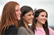 29 July 2014; Enjoying a day at the races are, from left, Mireia Frances, left, from Spain, Deborah Mirelles, from Mexico, and Caroline Sanz, from Spain. Galway Racing Festival, Ballybrit, Co. Galway. Picture credit: Barry Cregg / SPORTSFILE