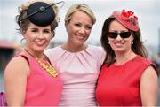 29 July 2014; Enjoying a day at the races are, from left,  Lisa McGrath, Mary Foley, and Claire McGrath, all from Dungarvan, Co. Waterford. Galway Racing Festival, Ballybrit, Co. Galway. Picture credit: Barry Cregg / SPORTSFILE