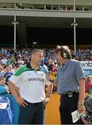 27 July 2014; Limerick manager TJ Ryan is interviewed after the game by RTE radio correspondent Pat McAuliffe. GAA Hurling All Ireland Senior Championship Quarter-Final, Limerick v Wexford. Semple Stadium, Thurles, Co. Tipperary. Picture credit: Diarmuid Greene / SPORTSFILE