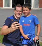 30 July 2014; Leinster's Devon Toner takes a selfie with Hugo Kennedy during the The Herald Leinster Rugby Summer Camps in Wanderers FC, Merrion Road, Co. Dublin. Picture credit: Dáire Brennan / SPORTSFILE