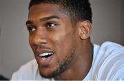 30 July 2014; Boxer Anthony Joshua MBE during a press conference ahead of his upcoming bout against Yaroslav Zavorotnyi on Saturday the 30th of August. Croke Park, Dublin. Picture credit: Ramsey Cardy / SPORTSFILE