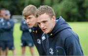 30 July 2014; Leinster Academy players Garry Ringrose, left, and Nick McCarthy, speak to participants during a Leinster School of Excellence Camp. The King's Hospital, Palmerstown, Dublin. Picture credit: Brendan Moran / SPORTSFILE