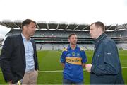 30 July 2014; Boxer Matthew Macklin, centre, speaks with promoter Eddie Hearn, Matchroom Sports, left, and Tipperary hurler Lar Corbett after a press conference ahead of his upcoming WBC Middleweight Title eliminator bout against Jorge Sebastian Heiland on Saturday the 30th of August. Croke Park, Dublin. Picture credit: Ramsey Cardy / SPORTSFILE