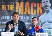 30 July 2014; Promoter Eddie Hearn, Matchroom Sports, left, and boxer Matthew Macklin during a press conference ahead of the Return of The Mack event on Saturday the 30th of August. Croke Park, Dublin. Picture credit: Ramsey Cardy / SPORTSFILE
