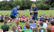 30 July 2014; Coaches Will Matthews, right, and Ben Armstrong demonstrate tackling to participants during a Leinster School of Excellence Camp. The King's Hospital, Palmerstown, Dublin Picture credit: Brendan Moran / SPORTSFILE