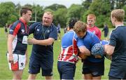 30 July 2014; Coach Scott Broughton demonstrate a maul to participants during a Leinster School of Excellence Camp. The King's Hospital, Palmerstown, Dublin Picture credit: Brendan Moran / SPORTSFILE