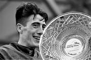 30 July 2014; (Editors please note; This black & white image has been created from an original colour file) Jockey Shane Shortall holds up the Galway Plate after he rode Road to Riches to win thetote.com Galway Plate. Galway Racing Festival, Ballybrit, Co. Galway. Picture credit: Barry Cregg / SPORTSFILE