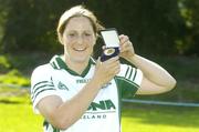 9 September 2006; Gillian Bennett, Meath, holds her medal after victory in the 2006 MBNA Kick Fada Final. Bray Emmets GAA Club, Bray, Co. Wicklow. Picture credit: Pat Murphy / SPORTSFILE
