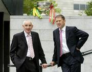 11 September 2006; Mayo manager Mickey Moran, left, and Jack O'Connor, Kerry manager, with the Sam Maguire Cup at a photocall ahead of the Bank of Ireland All-Ireland Senior Football Championship Final on Sunday next. Bank of Ireland Head Office, Lower Baggott Street, Dublin. Picture credit: David Maher / SPORTSFILE