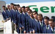 30 May 2016; The Northern Ireland squad before departing for EURO2016 from George Best City Airport, Belfast. Photo by Oliver McVeigh/Sportsfile