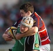 15 September 2006;Andrew Farley, Connacht, is tackled by Stephen Jones, Llanelli Scarlets. Magners Celtic League 2006 - 2007, Connacht v Llanelli. Picture credit; Ray Ryan / SPORTSFILE