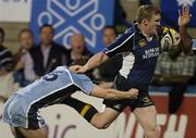16 September 2006; Michael Berne, Leinster, is tackled by Ben Blair, Cardiff Blues, on his way to scoring his side's first try. Magners Celtic League 2006 - 2007, Leinster v Cardiff Blues, Donnybrook, Dublin. Picture credit: Pat Murphy / SPORTSFILE