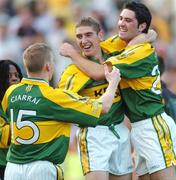 17 September 2006; Kerry's Mike Frank Russell, 15, Killian Young and Bryan Sheehan celebrate after the final whistle. Bank of Ireland All-Ireland Senior Football Championship Final, Kerry v Mayo, Croke Park, Dublin. Picture credit: Ray Ryan / SPORTSFILE