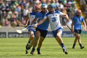 27 July 2014; Rian McBride, Dublin, in action against Conor Gleeson, right, and Jack Mullaney, Waterford. Electric Ireland GAA Hurling All Ireland Minor Championship Quarter-Final, Dublin v Waterford. Semple Stadium, Thurles, Co. Tipperary. Picture credit: Ray McManus / SPORTSFILE