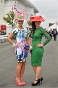 31 July 2014; Aoibhieann McMonagle, left, from Falcarragh, Co. Donegal, and Francesca Leonardi, from Gweedore, Co. Donegal, enjoying a day at the races. Galway Racing Festival, Ballybrit, Co. Galway. Picture credit: Barry Cregg / SPORTSFILE
