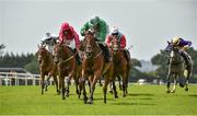 31 July 2014; Aranhill Chief, with Denis O'Regan up, comes to the finish ahead of, from left, Abolitionist, with Brian Hayes up, who finished sixth, Glenwood For Ever, with Adrian Heskin up, who finished eleventh, Mister Hotelier, with David Casey up, who finished third, and Vaxalco, with Davy Russell up, who finished fourth, to win the GuinnessPlus App Beginners Steeplechase. Galway Racing Festival, Ballybrit, Co. Galway. Picture credit: Barry Cregg / SPORTSFILE