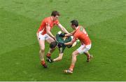 2 August 2014; Brian McMahon, Meath, in action against Charlie Vernon, left, and Mark Shields, Armagh. GAA Football All-Ireland Senior Championship, Round 4B, Meath v Armagh, Croke Park, Dublin. Picture credit: Barry Cregg / SPORTSFILE